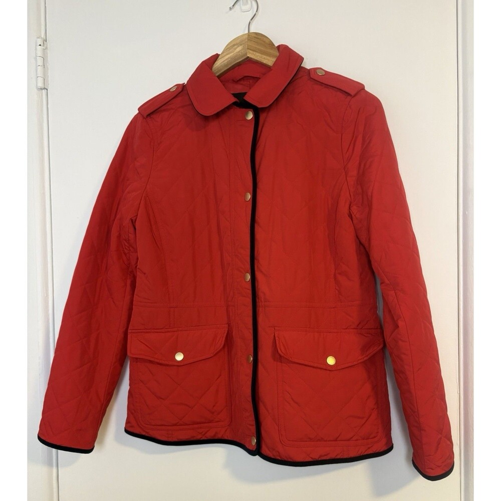 Talbots Woman Red Quilted Barn Jacket S NWOT Diamond Stitch Front Epaulettes